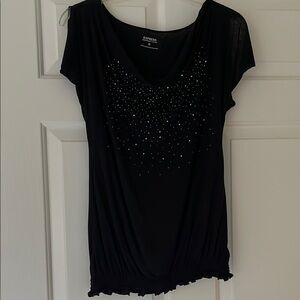 Express Black Embellished Flutter Sleeve Top